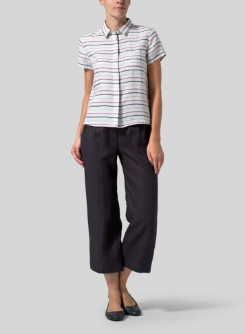Linen Short Sleeve Mini-point Collar Shirt Set