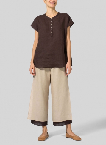 Brown Linen Cape Sleeves Lightweight Top