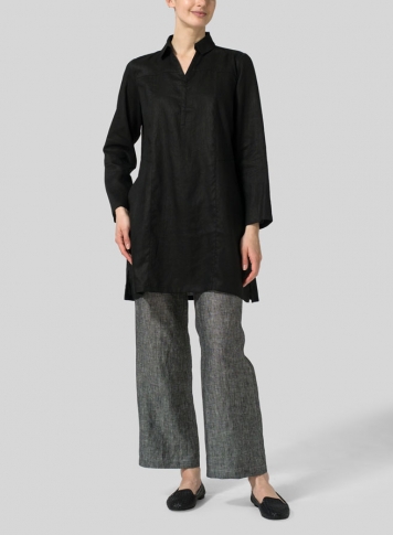 Black Linen L/Sleeves V-Neck Tunic