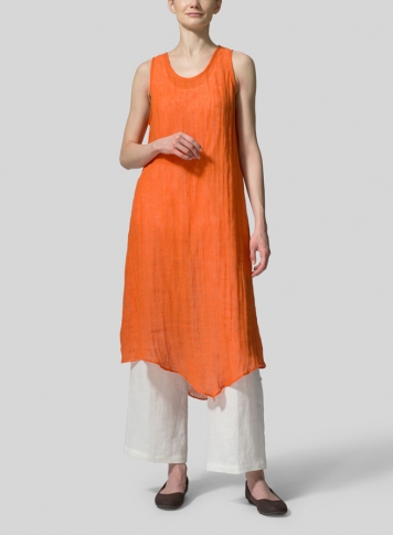 Orange Linen Sleeveless Clear Long Dress Set