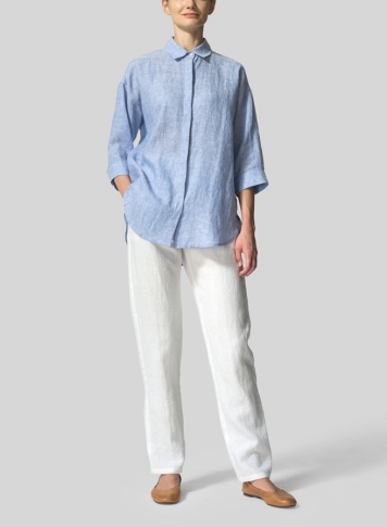 Cornflower Blue Linen Button Up Shirt
