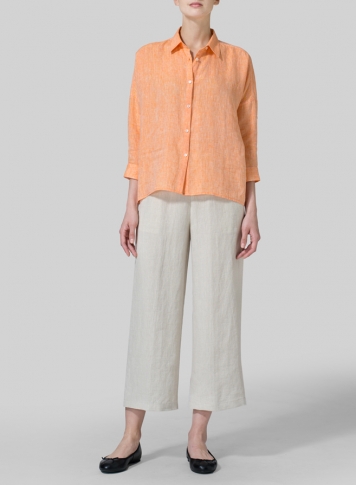 Orange Linen Crop Sleeve Boxy Shirt Set