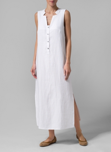 White Linen Sleeveless Slip-on Dress