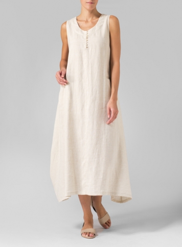 Linen Sleeveless Long Dress - Plus Size