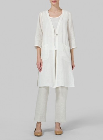 Soft White Linen Single-Button Oversized Jacket