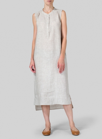 Ivory Gray Linen Slip On Dress