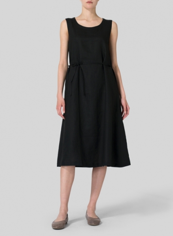 Black Linen A-Line Dress
