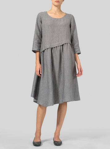 Soft Gray Linen A-line Asymmetrical Hem Dress