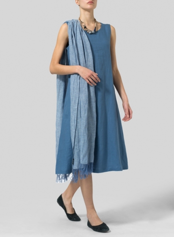 Steel Blue Linen A-Line Dress