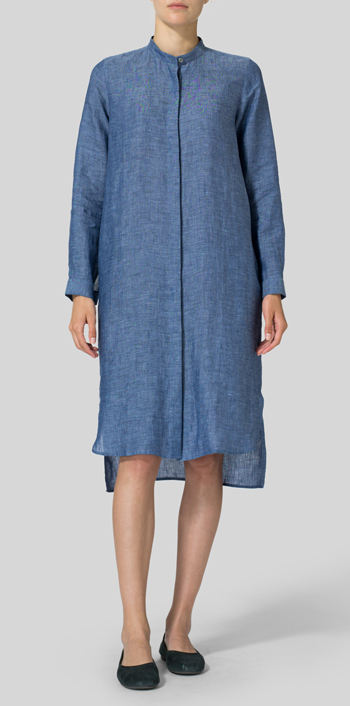 Linen Collarless Long Blouse