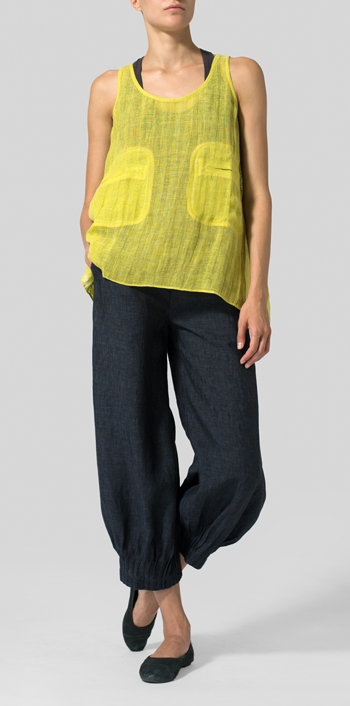 Yellow Gray Linen Double Pocketed Tank