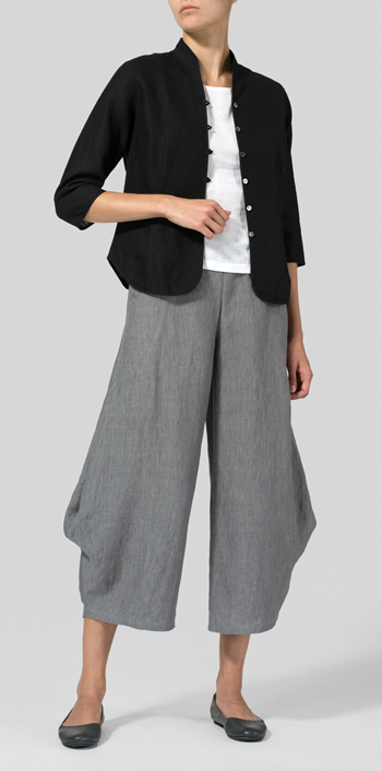 Linen Fitted Mandarin Collar Jacket Set
