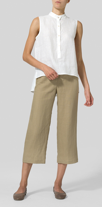 White Linen Mandarin Collar Vest