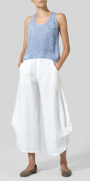 Two Tone Layered Linen Cropped Tank Top