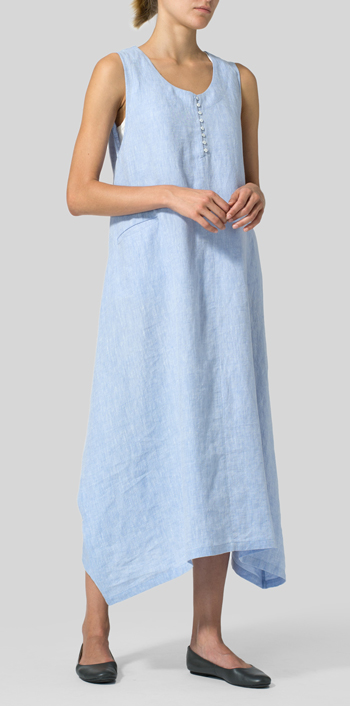 Sky Blue Linen Sleeveless Long Dress