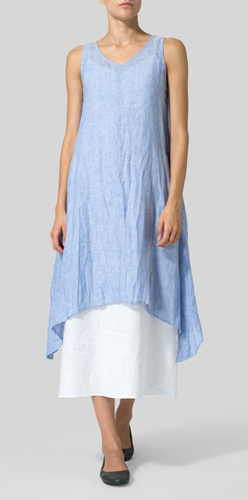 Linen Sleeveless Crumple Effect Long Dress Set
