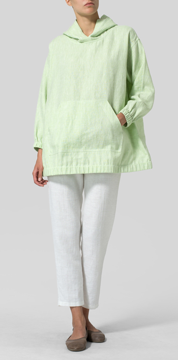 Two Tone Light Green Linen Oversized Hoodie Top