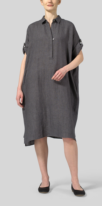 Charcoal Grey Linen Oversized Monk Dress