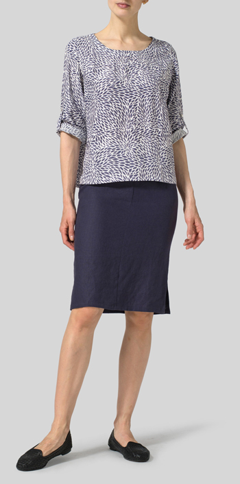 Linen Relaxed Fit Boat Neck Top With Skirt