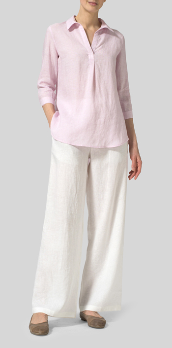 Soft Pink Linen Classic Collar Shirt