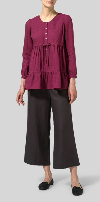 Red Violet Linen Tiered Pullover Top