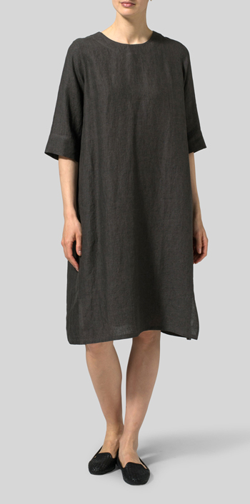 Dark Gray Linen Half Sleeve Dress