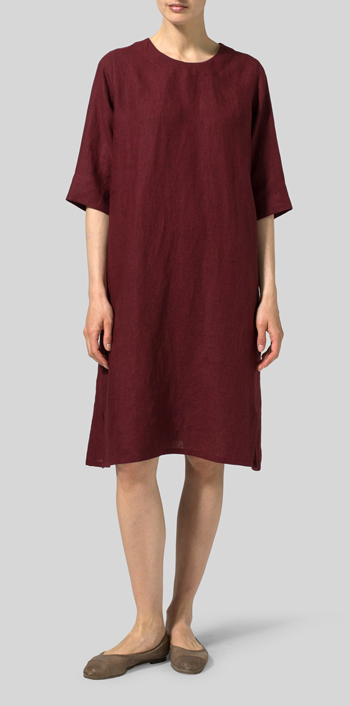 Red  Linen Half Sleeve Dress