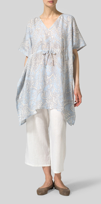 Linen Wide Raglan Short Sleeves Blouse