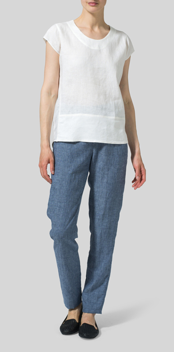 White Linen Straight Stick-Shaped Top