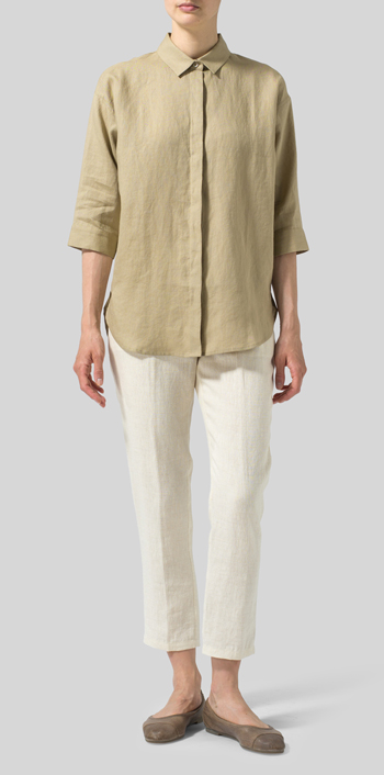 Khaki Sand Linen Button Up Shirt