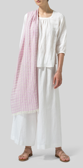 Linen Three-Quarter Bishop-Sleeve Blouse Set