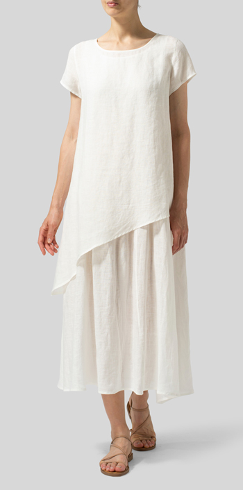 Soft White Linen Double Layers Flowy Long Dress
