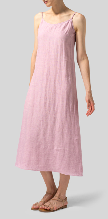 Lilac Pink Linen Spaghetti Strap Long Dress