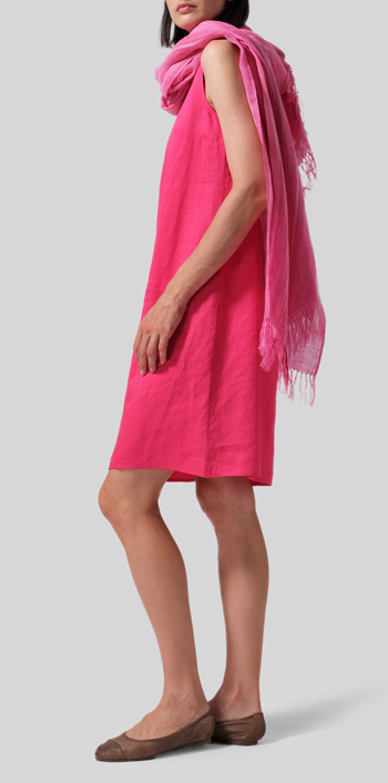Linen Sleeveless Slip-on Dress With Scarf