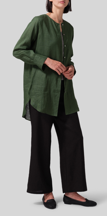 Grass Green Linen Longline Blouse