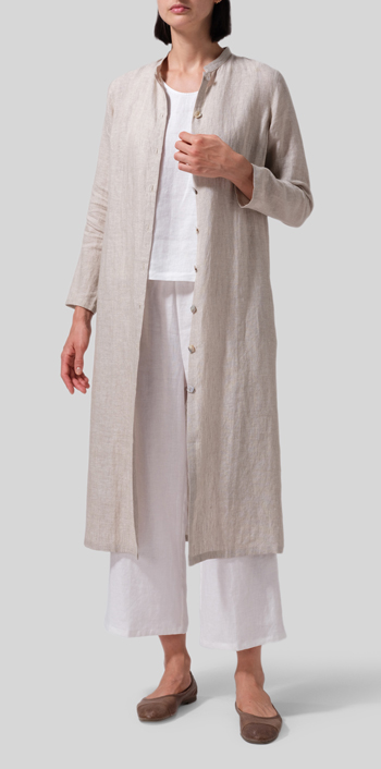 Oat Linen Long Slim Shirt Dress