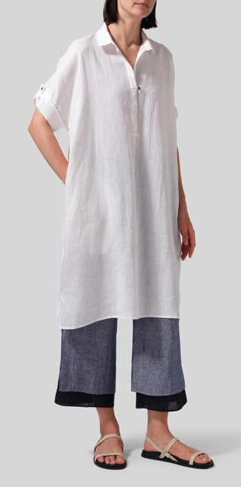 White Linen Oversized Monk Dress Set