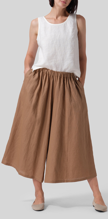 Clay Brown Linen Low Rise Wide Leg Pants