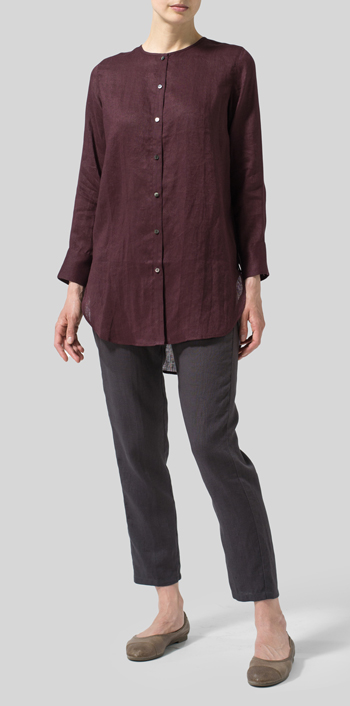 Burgundy Linen Longline Blouse