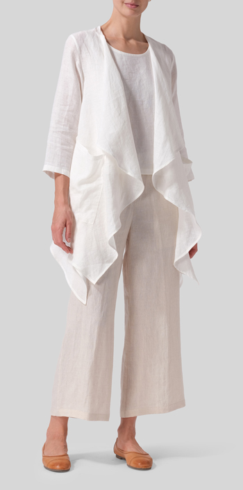 Soft White Linen Waterfall Open Jacket
