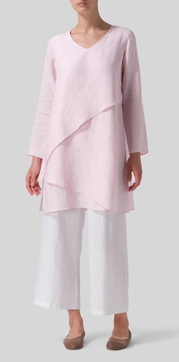 Pink Linen Layering V-neck Tunic