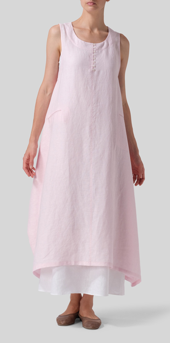 Pink Linen Sleeveless Long Dress