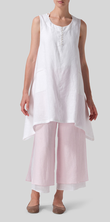 White Linen Sleeveless Asymmetric Hem Tunic