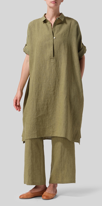 Pale Olive Linen Oversized Monk Tunic Set