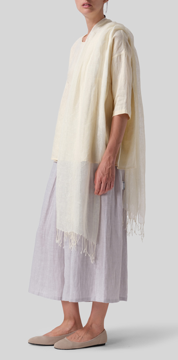 Linen Dropped Shoulder Pleated Box Top With Scarf