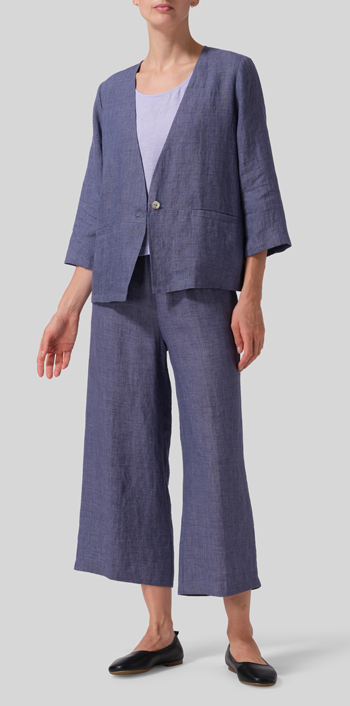 Blue Violet Linen Classic Single-Button Jacket Set
