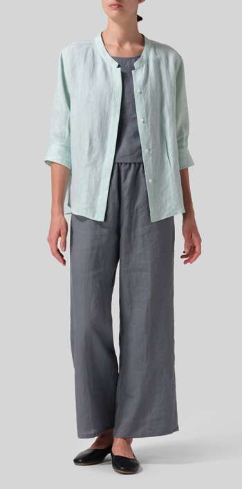 Soft Light Green Linen Back Keyhole Blouse