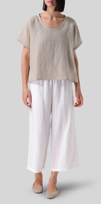 Oat Linen Short Dolman Sleeves Boxy Top