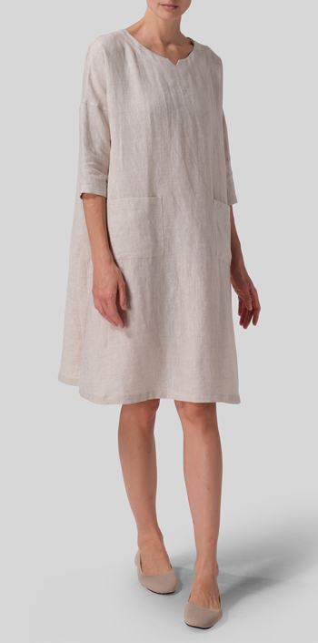 Oat Linen Half-sleeve Monk Dress