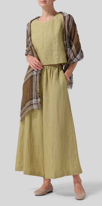 Olive Yellow Linen Boxy Top Set